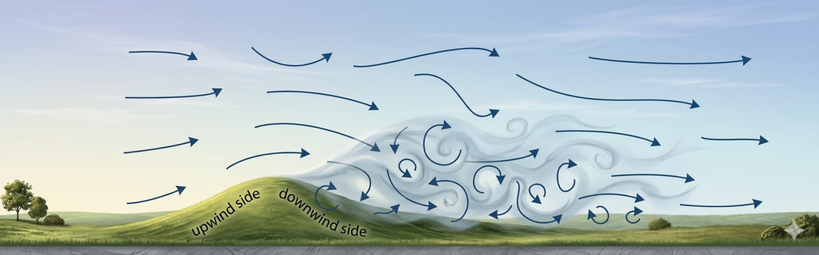 Turbulent zone behind an obstacle - side view