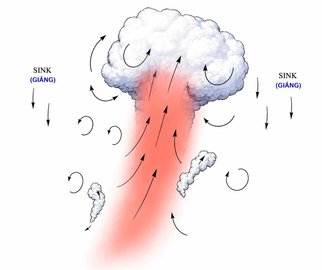 Mixing, Sink and Lift Around a Thermal