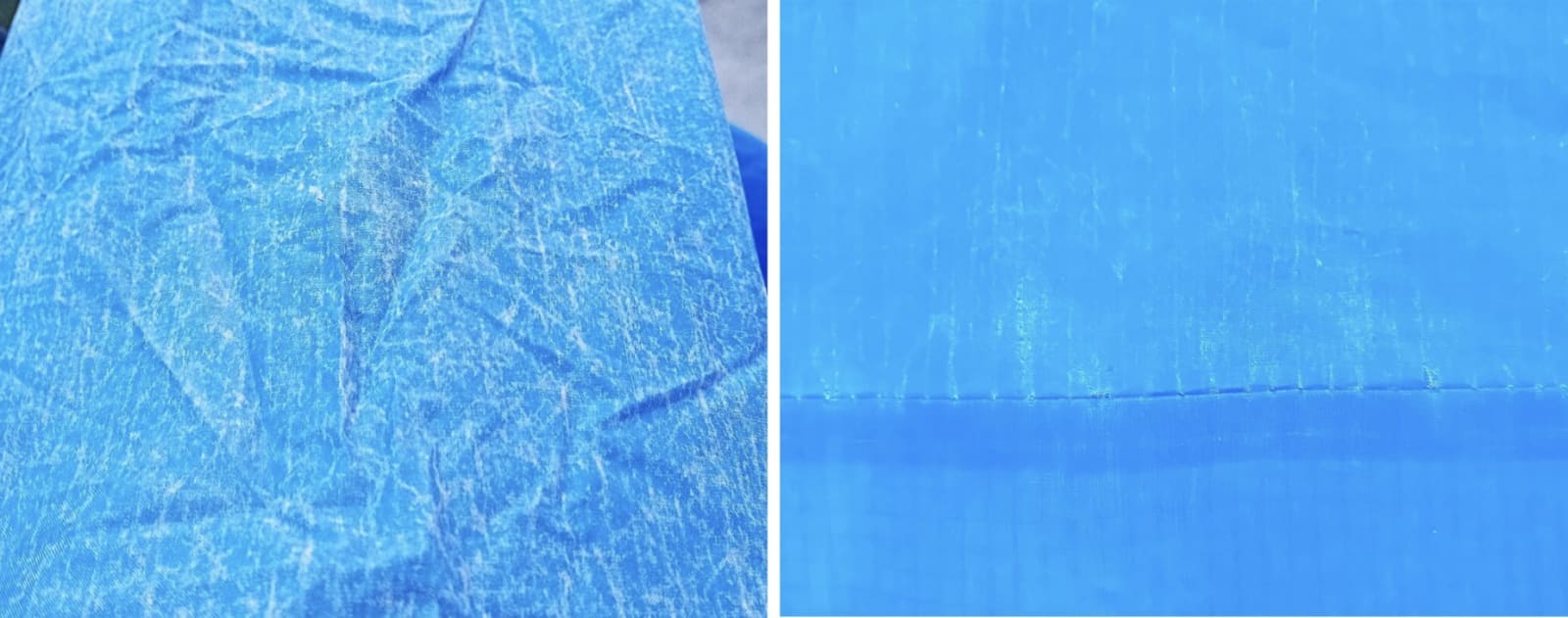 Left: Cracking of the coating on the underside of the upper surface / Right: Cracking of the coating near the seams