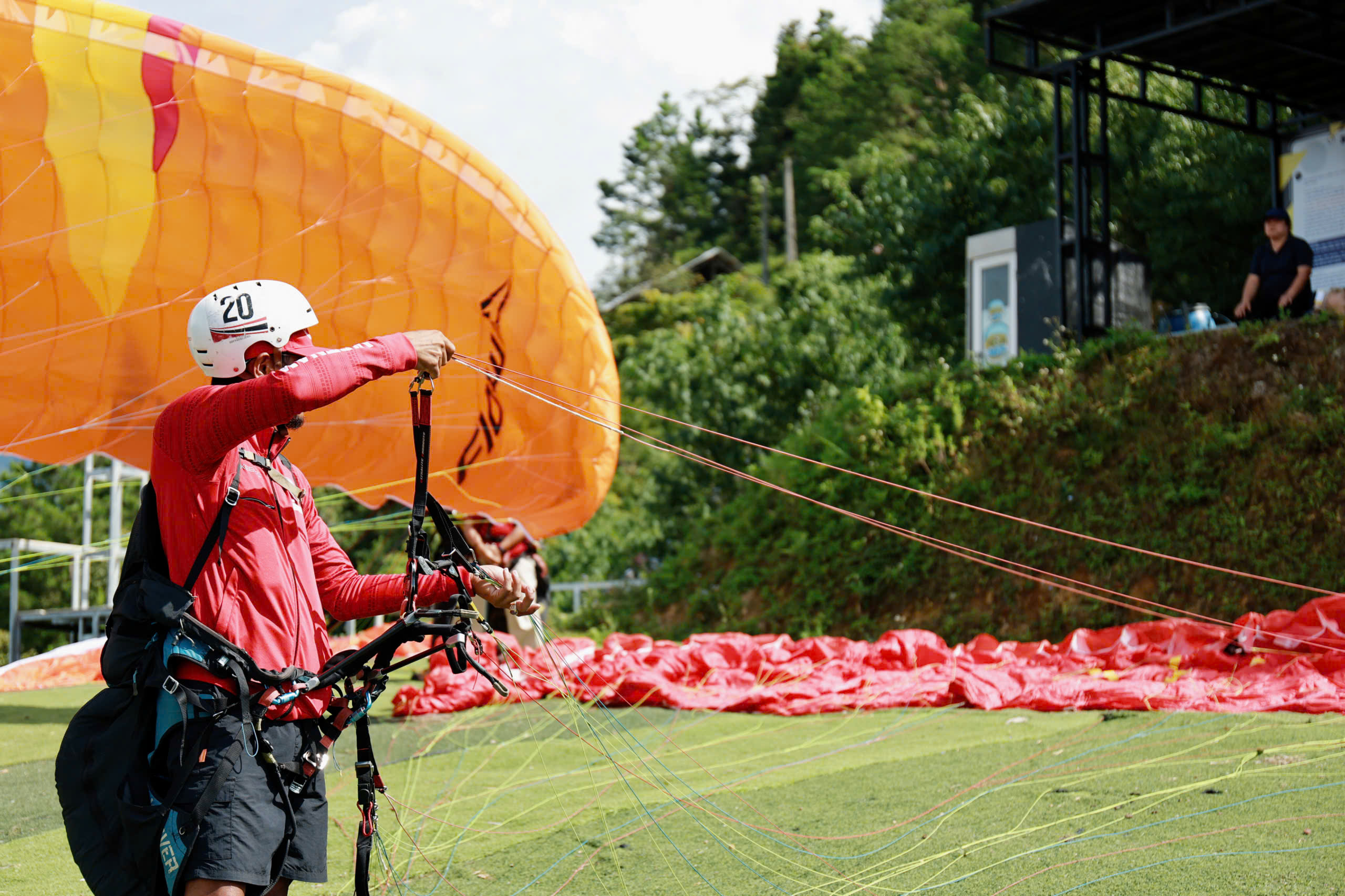 A pilot checking the line system before the flight