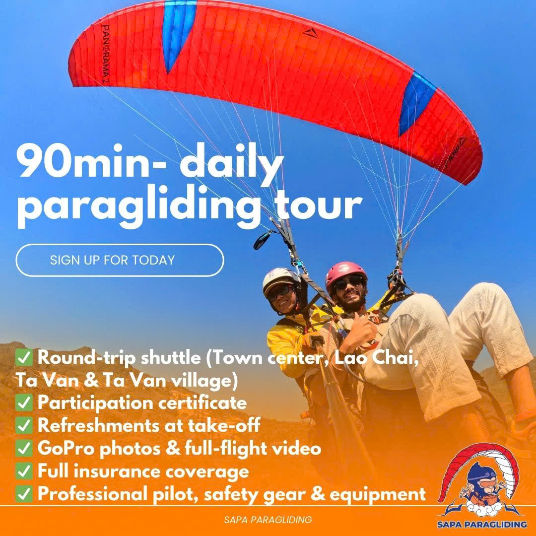 90-minute itinerary including pick-up for Sapa Paragliding