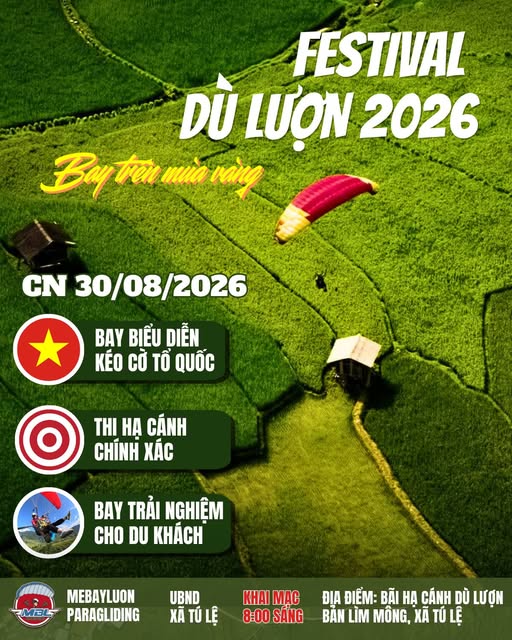 Poster for the 2026 Paragliding Festival opening on 30 August in Tu Le