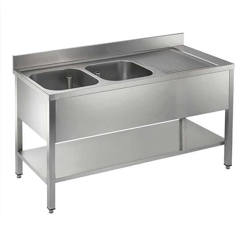 Double Bowl Sink Table With Under Shelf