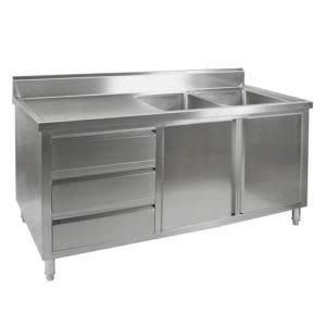 Table With Two Sink Top And Under Shelf Cabinet With Three Drawers
