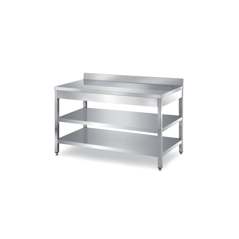 Work Table With Middle Under Shelf And Backsplash