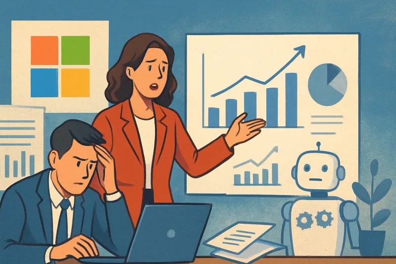 마이크로소프트가 생성형 AI 기술을 활용해 업무 자동화를 혁신하는 모습입니다.