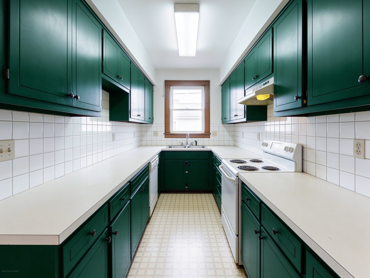 Cabinet refinishing — Somerville — navy shaker finish