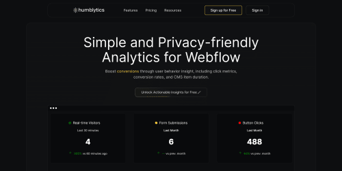 Humblytics landing page