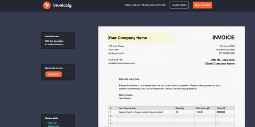 Invoice Generator landing page