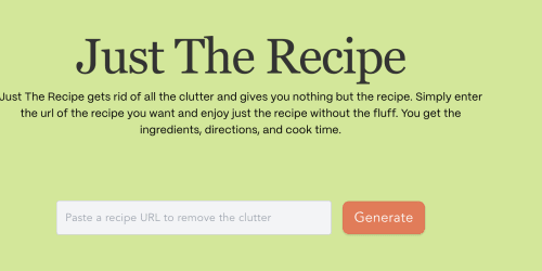 Just The Recipe landing page