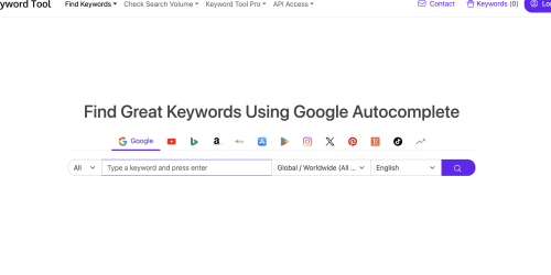 Keyword Tool landing page