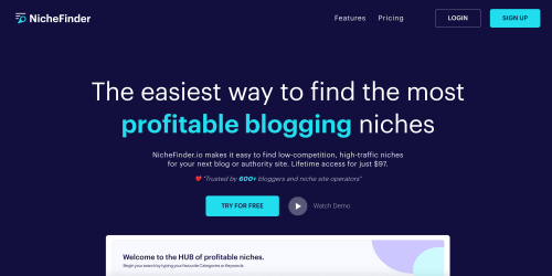 NicheFinder landing page