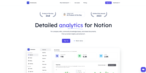 Notionlytics landing page