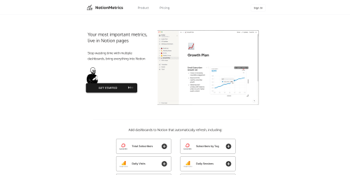 NotionMetrics landing page