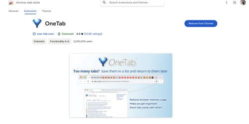 OneTab landing page