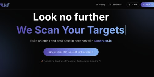 SonarList landing page