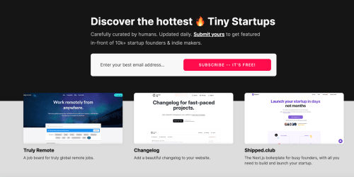 Tiny Startups landing page