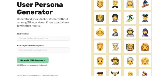 User Persona Generator landing page