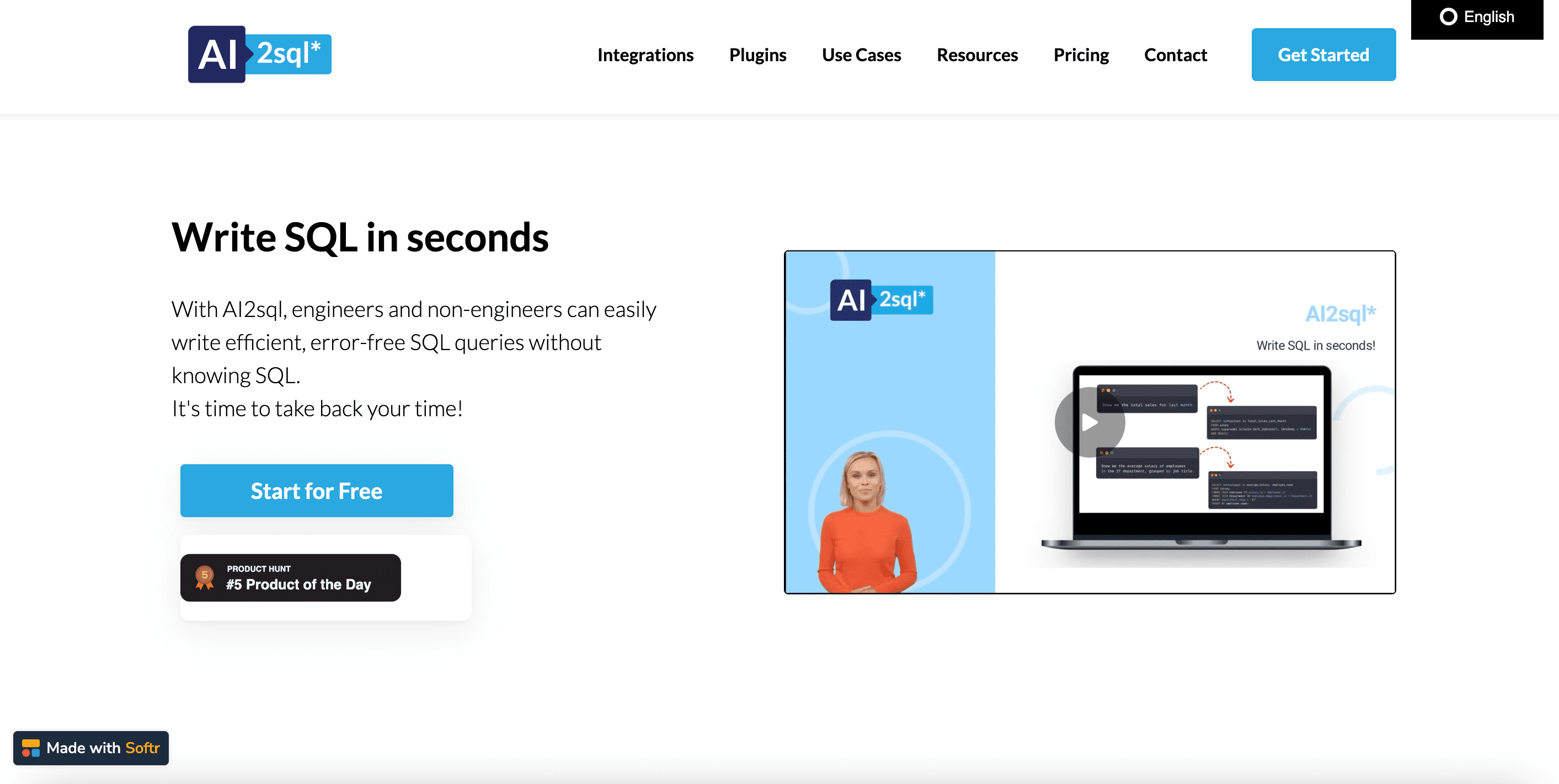 AI2SQL landing page