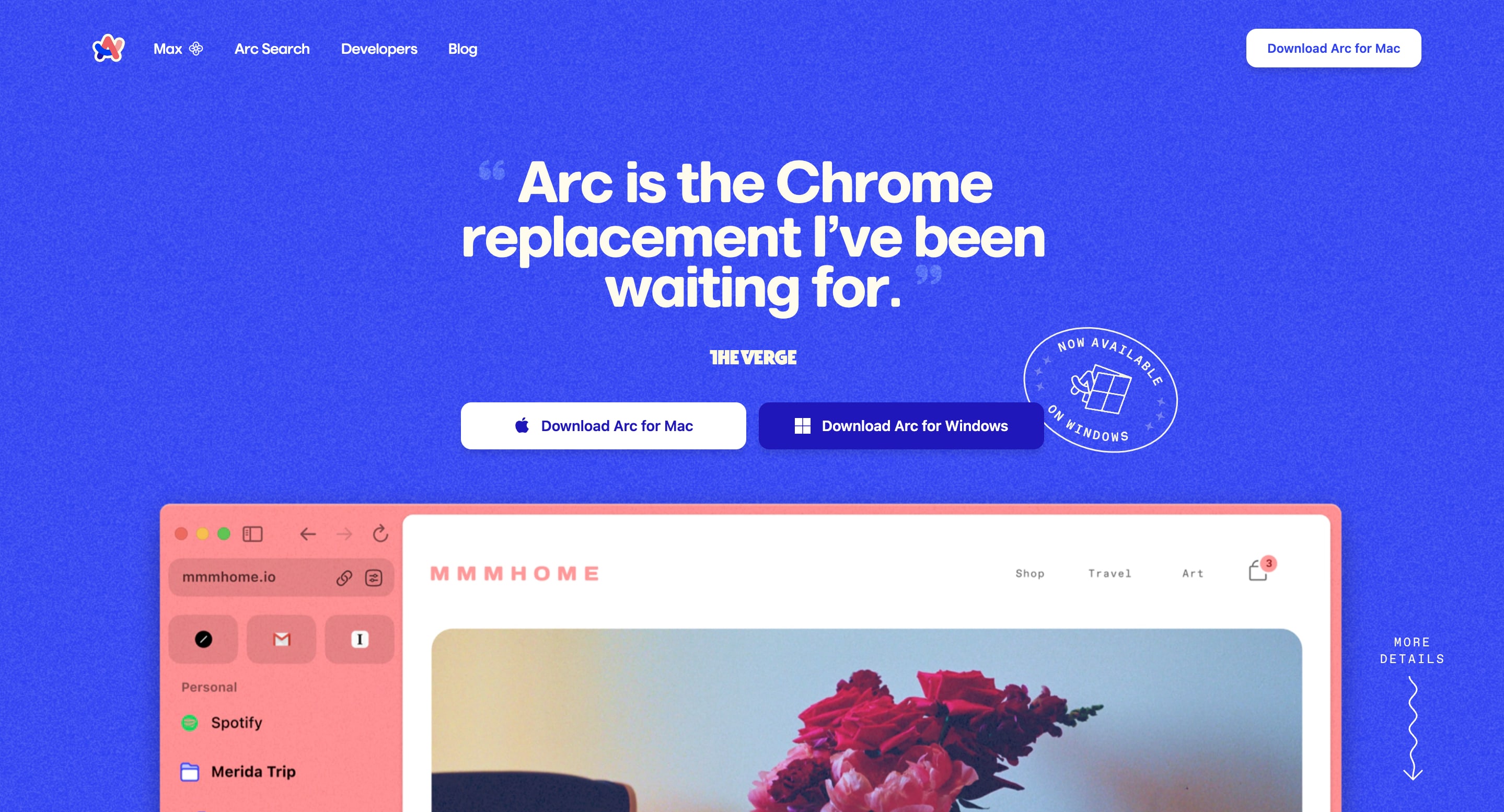 Arc landing page