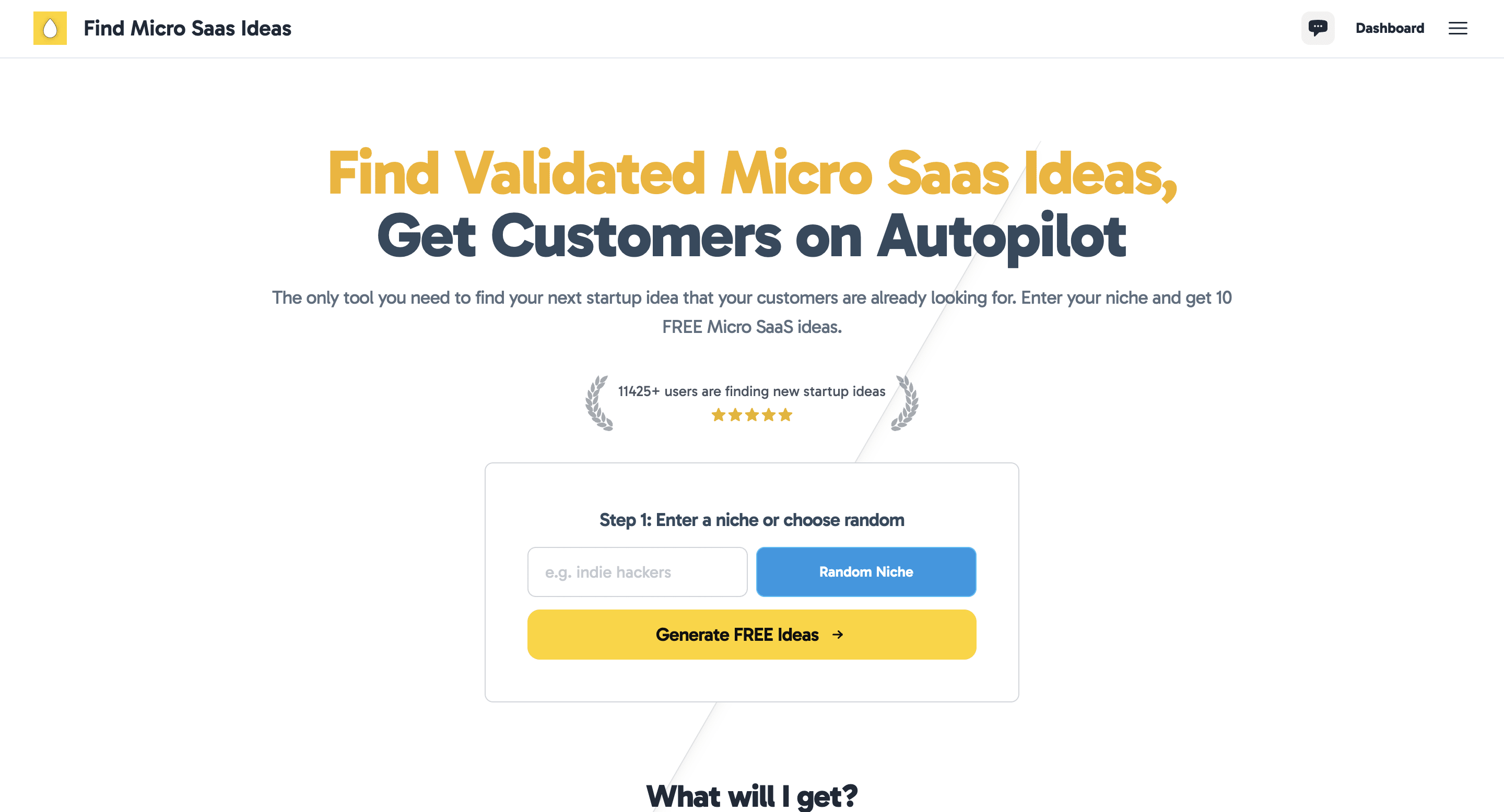 Find Micro Saas Ideas landing page