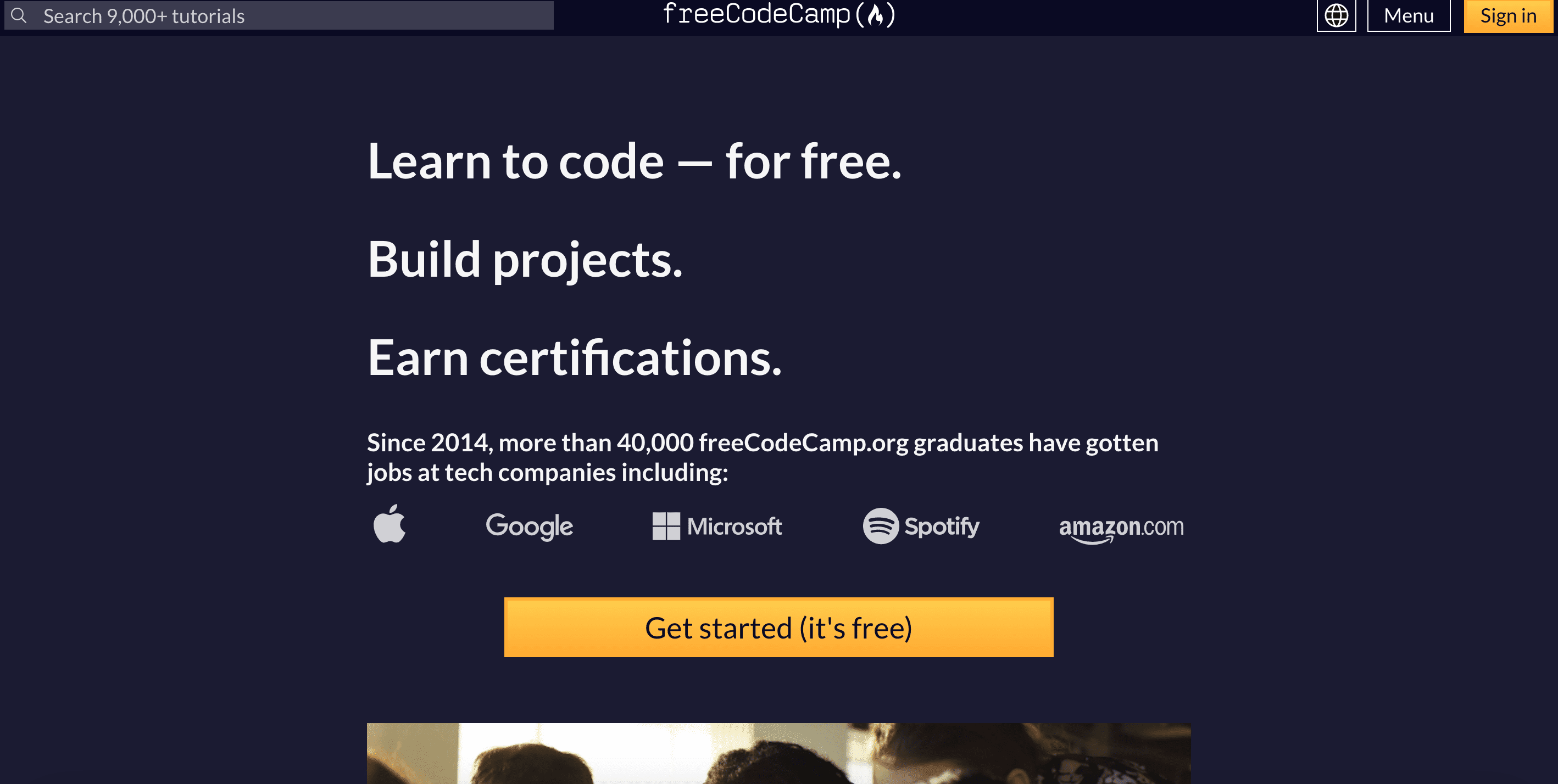 FreeCodeCamp landing page