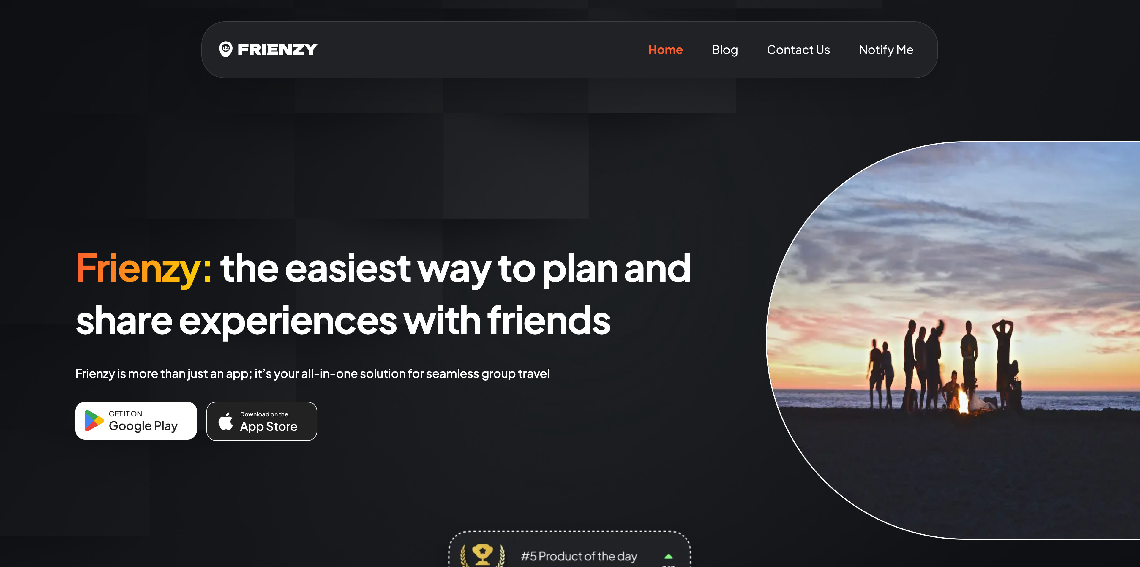 Frienzy landing page