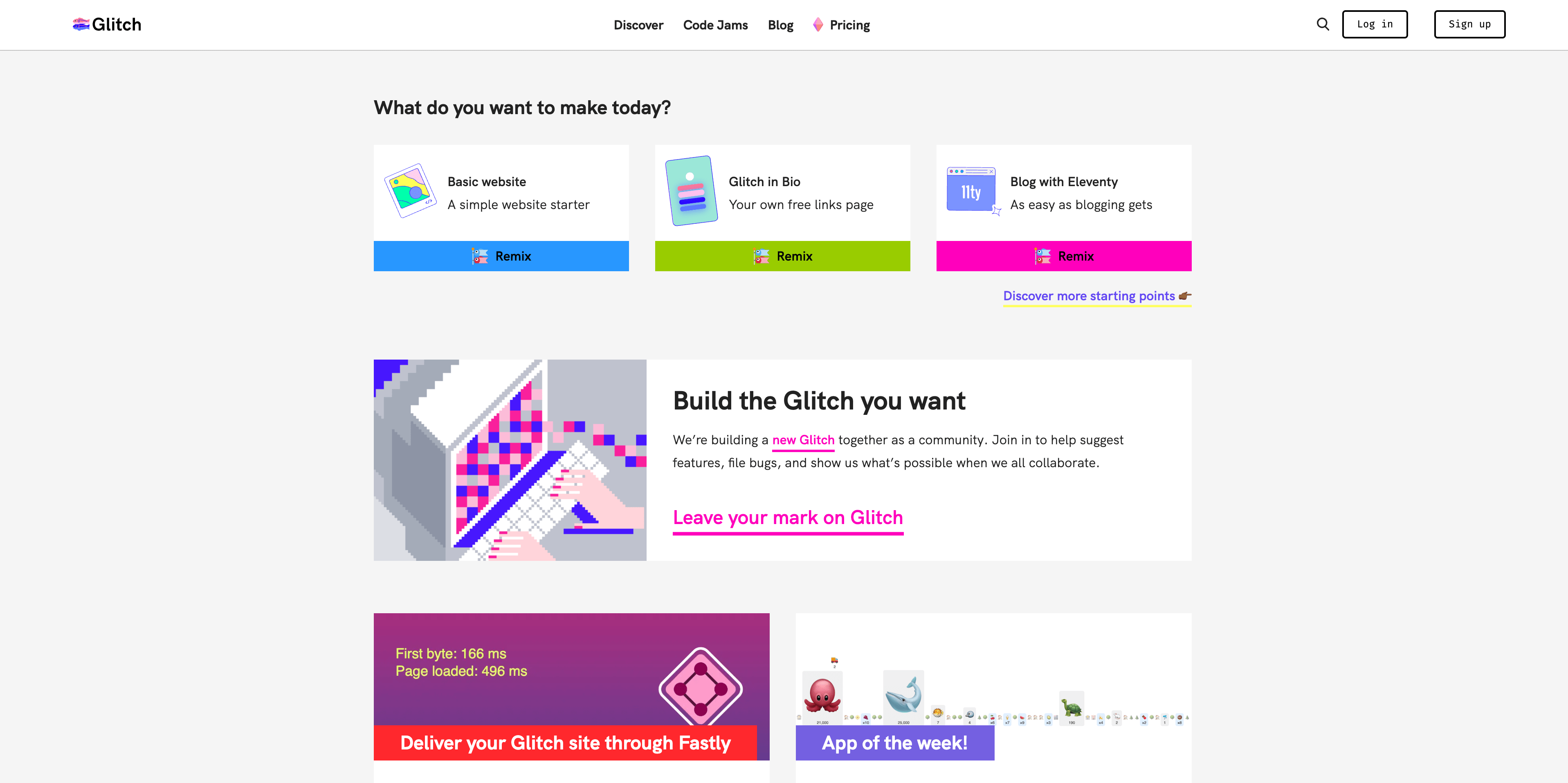 Glitch landing page