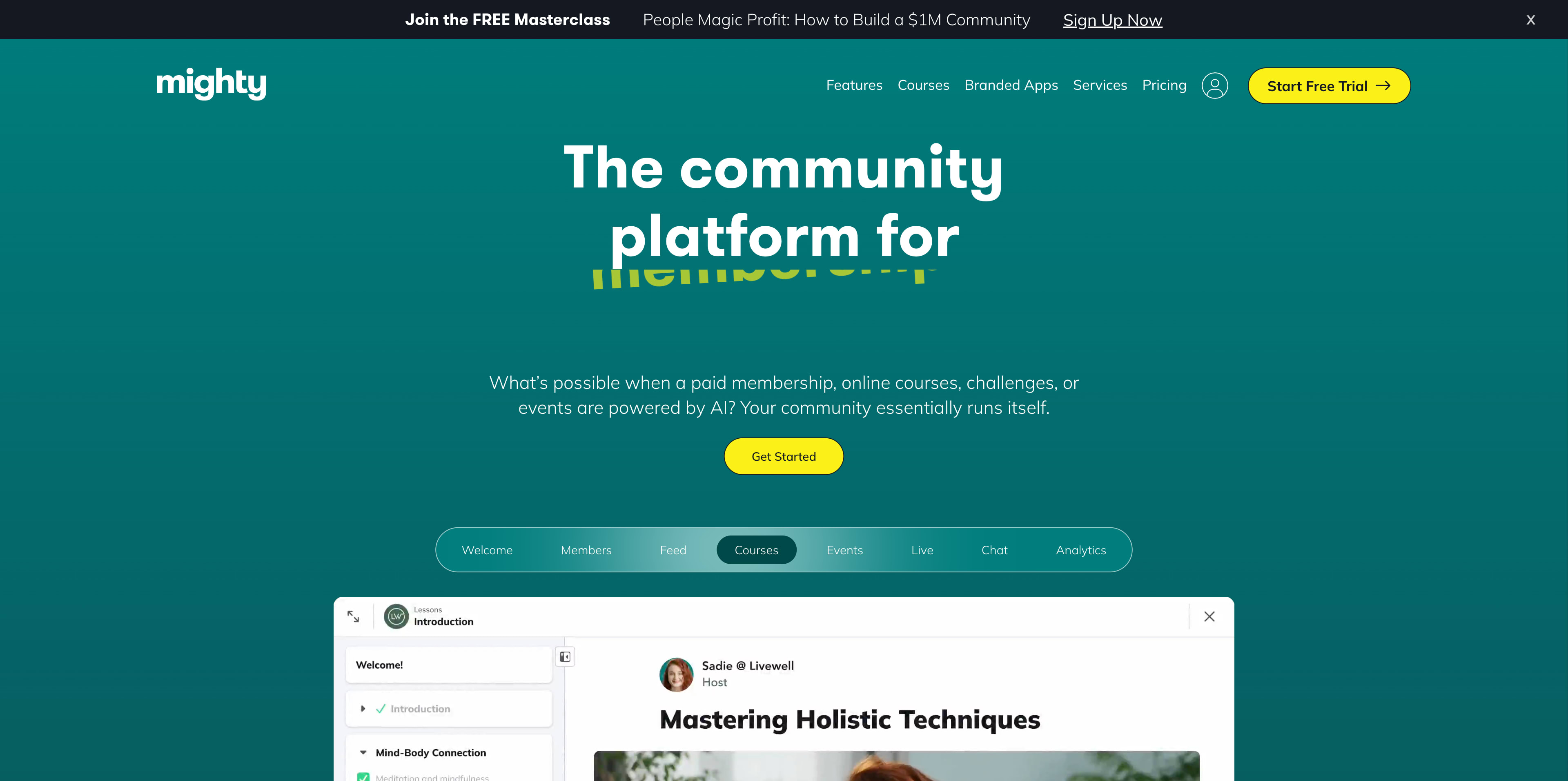 Mighty Networks landing page