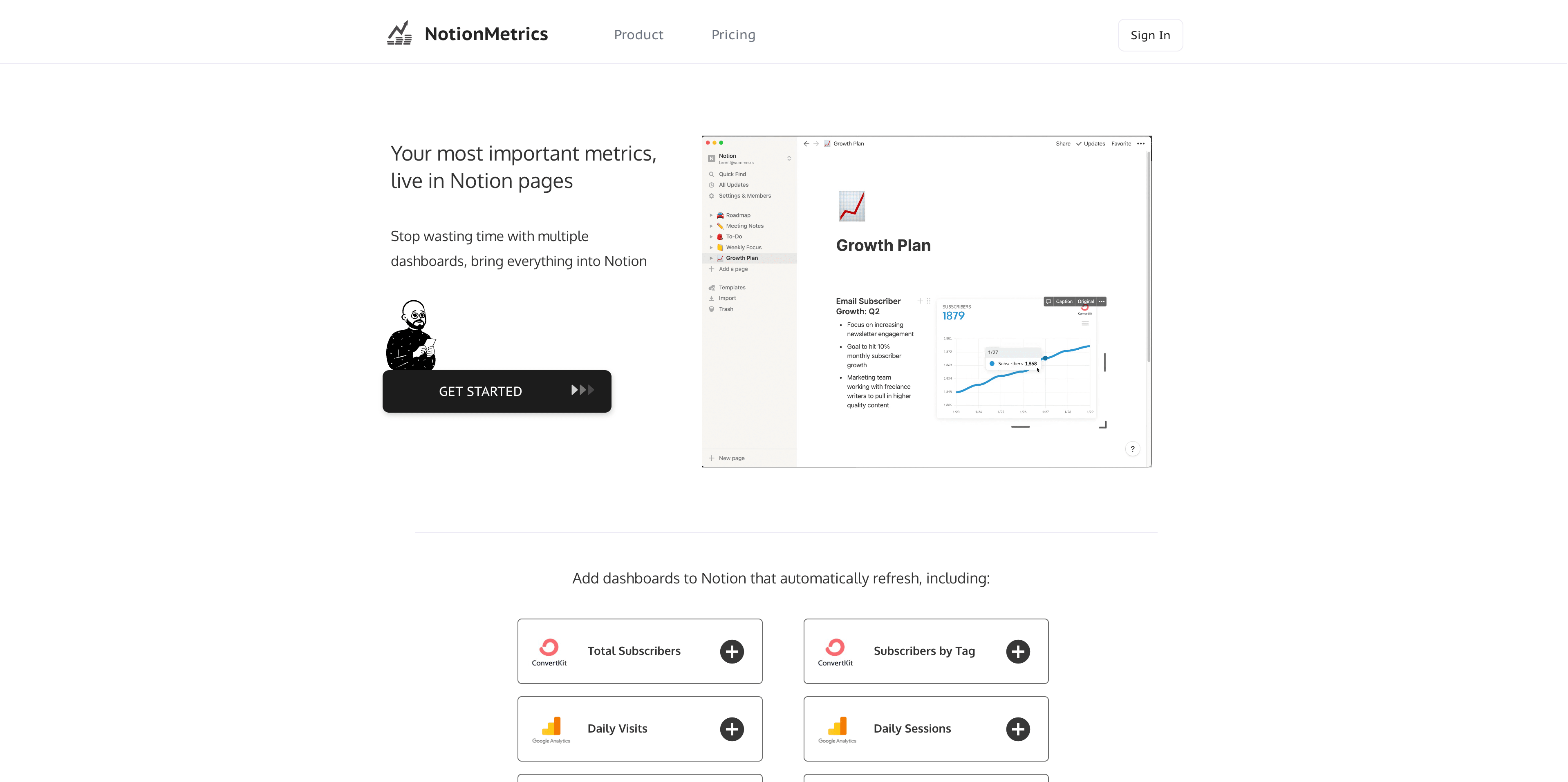 NotionMetrics landing page