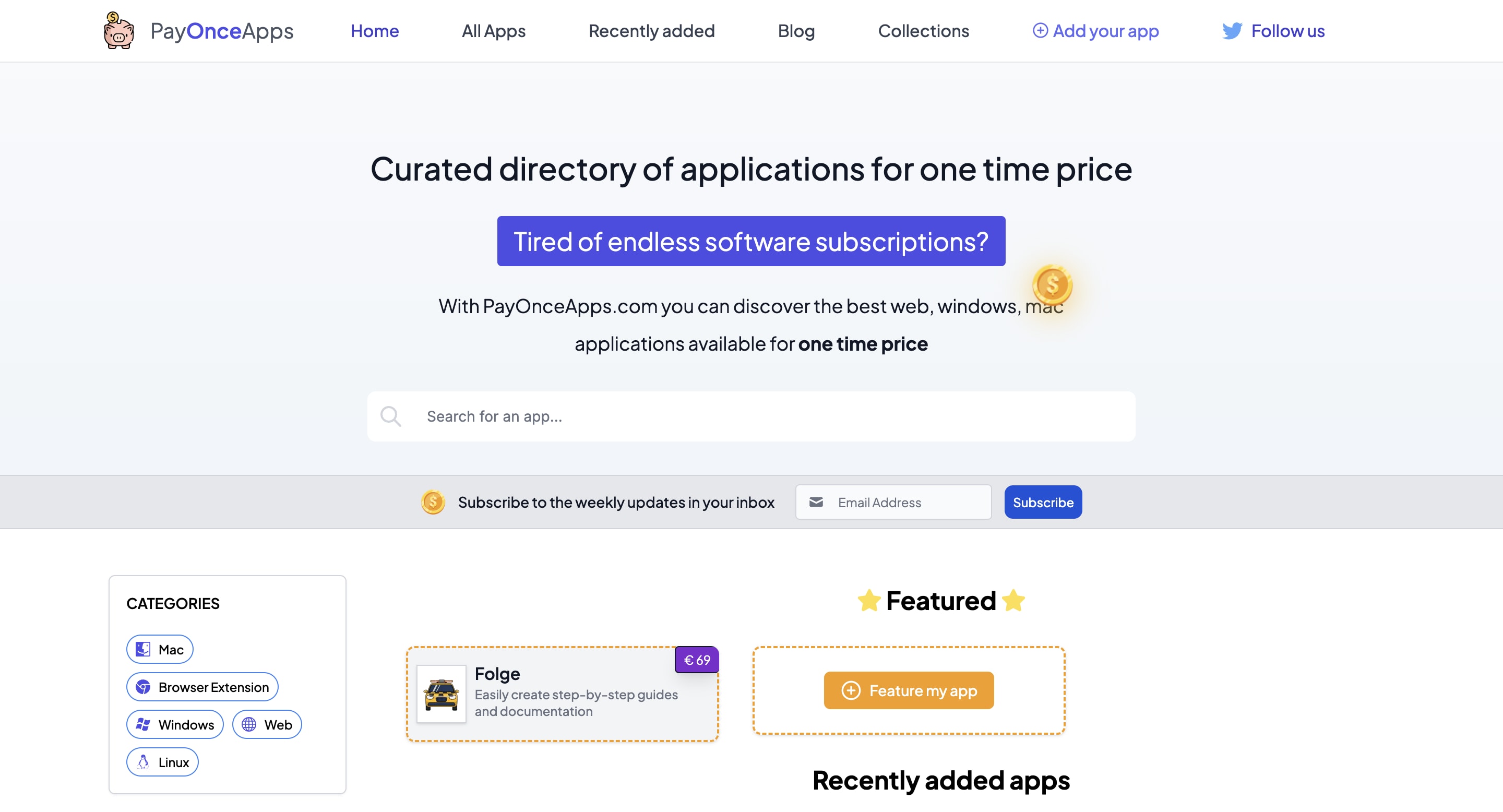 Pay Once Apps landing page