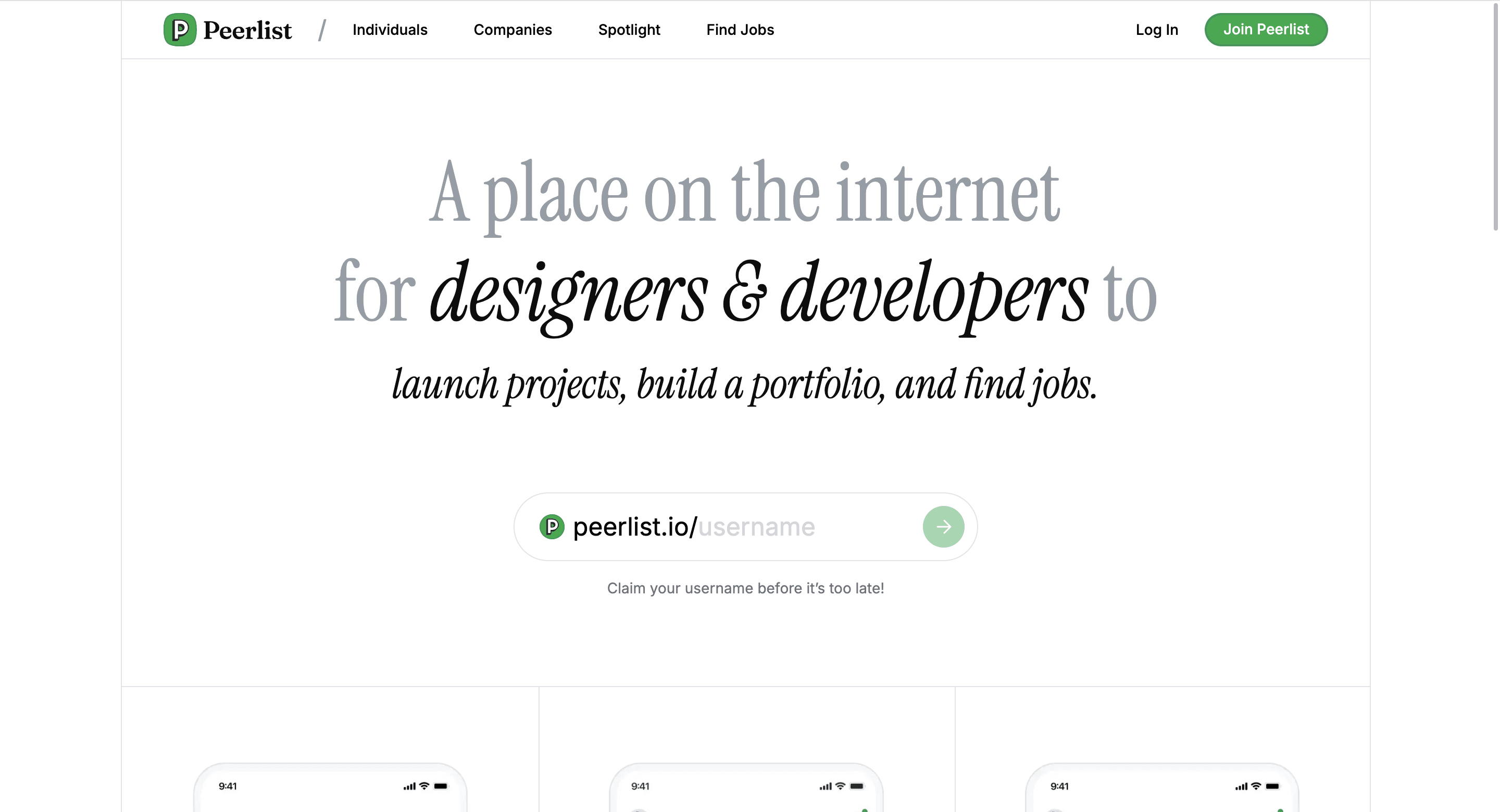 Peerlist landing page