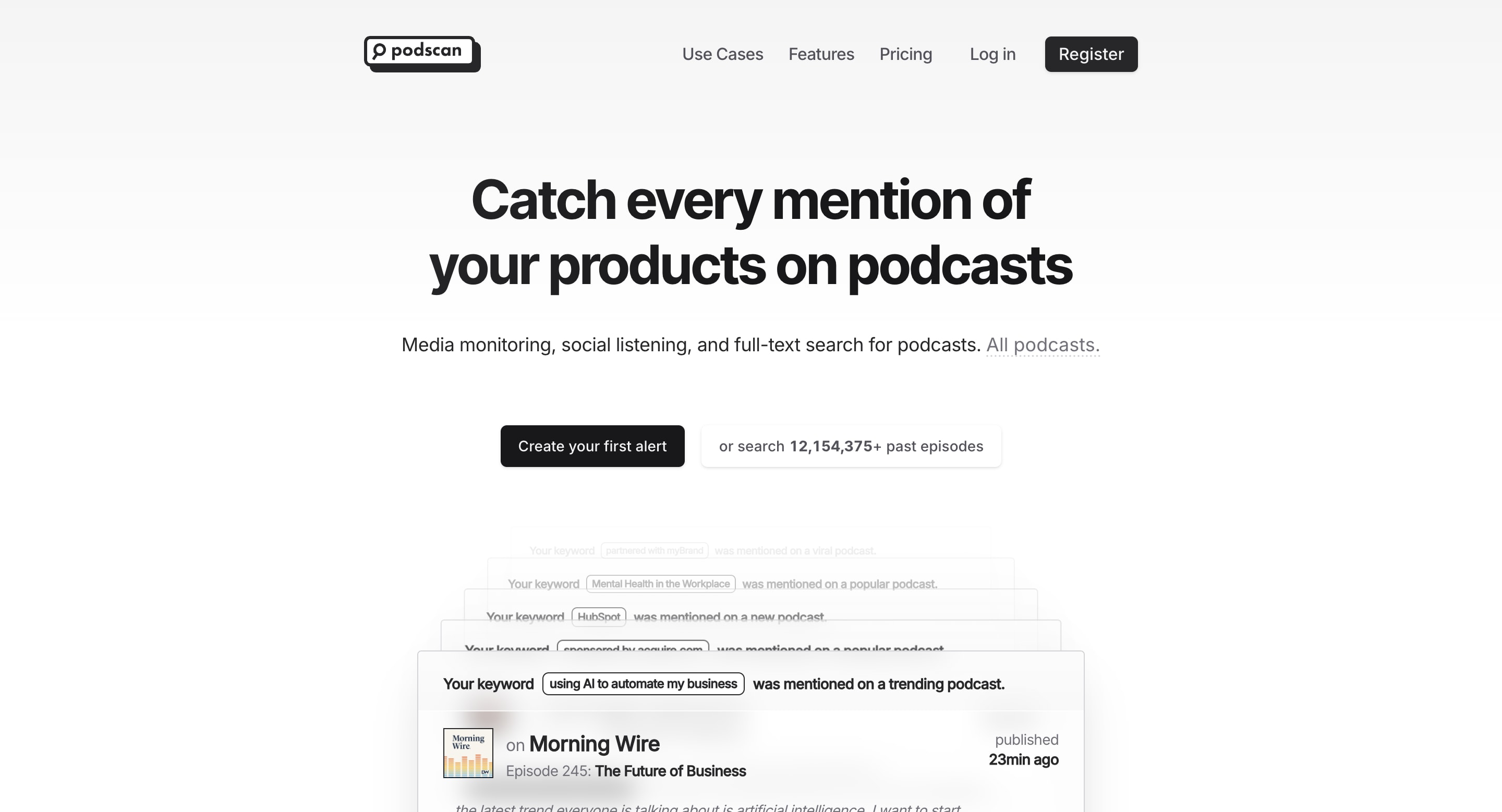 Podscan landing page