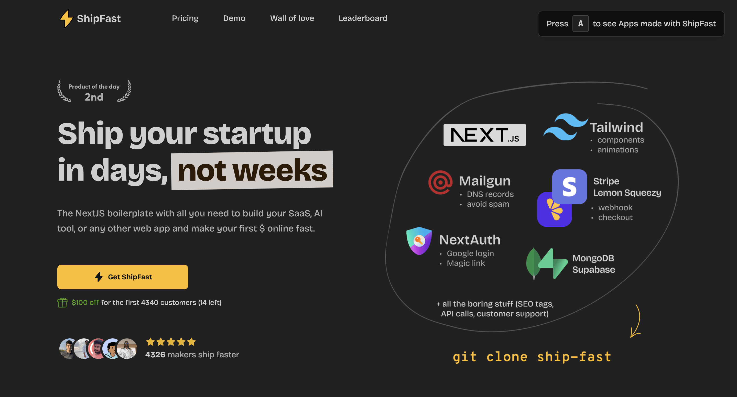 ShipFast landing page