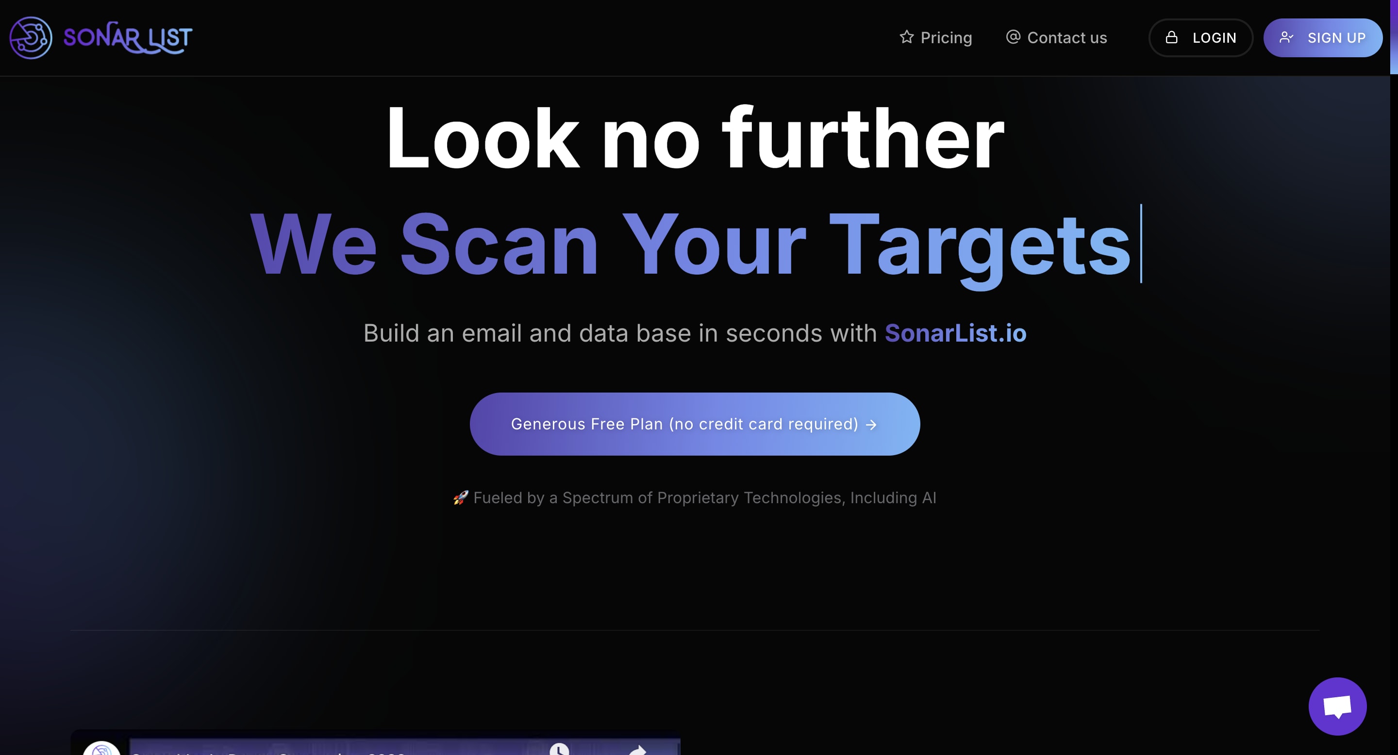 SonarList landing page