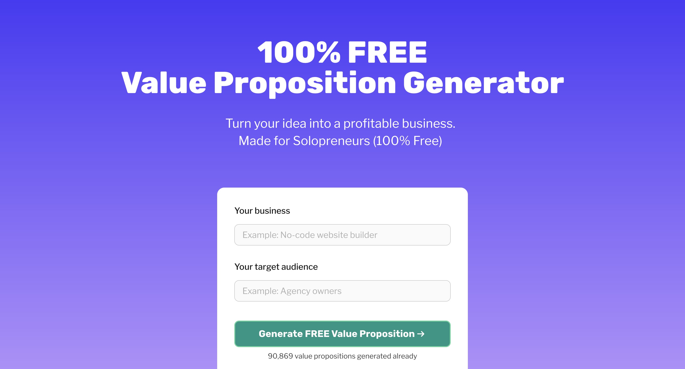 Value Proposition Generator landing page