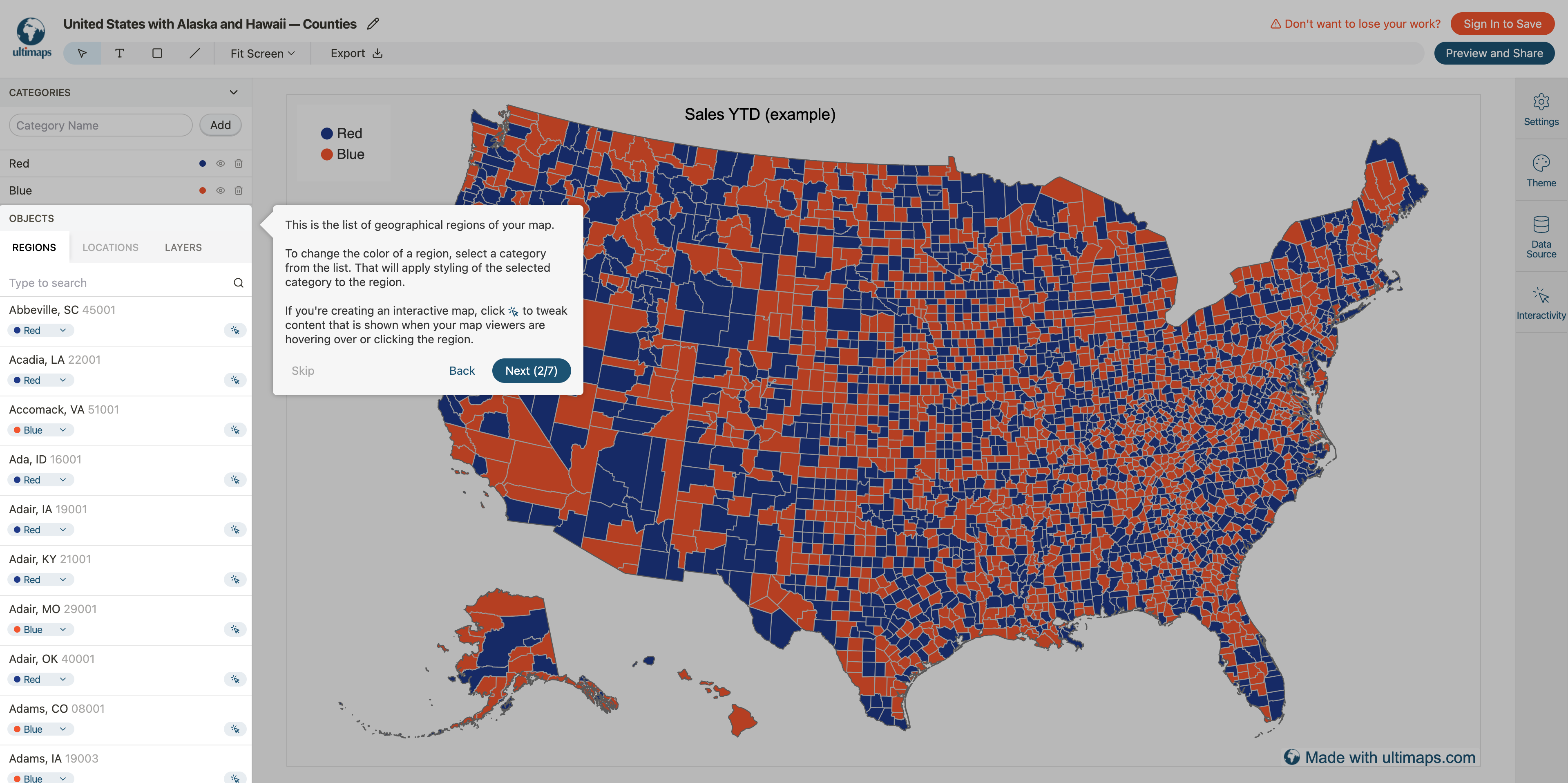 generate color-coded map with ultimaps