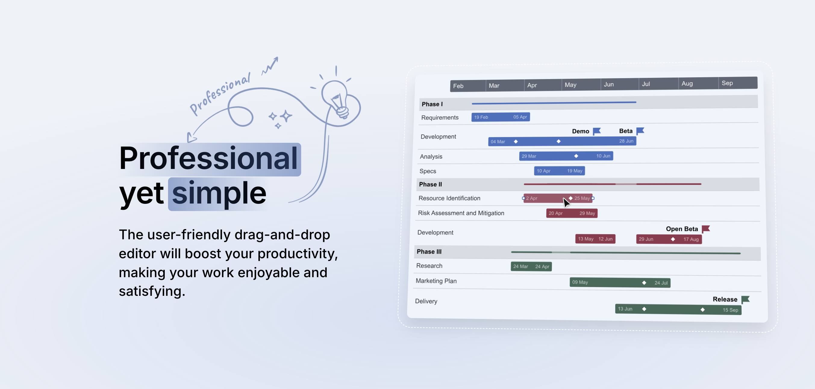 deltaplan drag-and-drop timeline editor