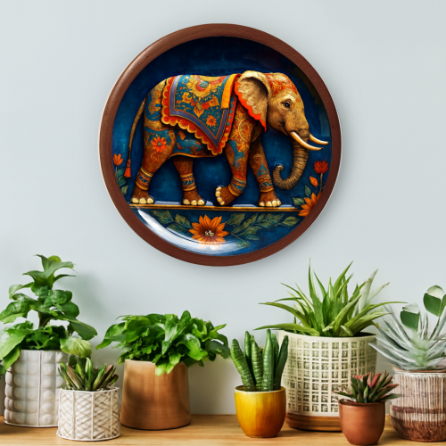 Royal Lotus Elephant Wooden Wall Plate - Image 3