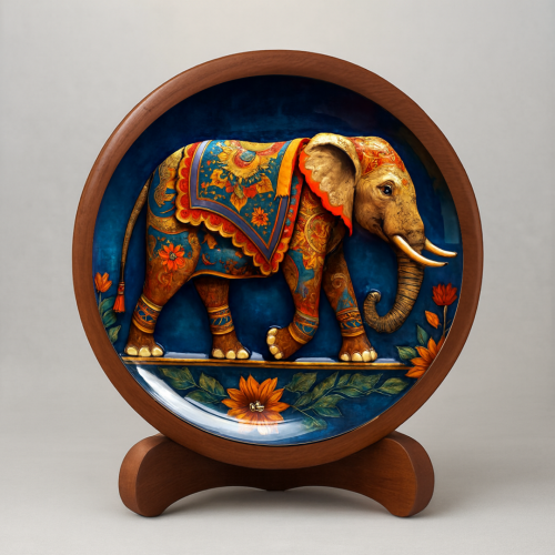 Royal Lotus Elephant Wooden Wall Plate - Image 2