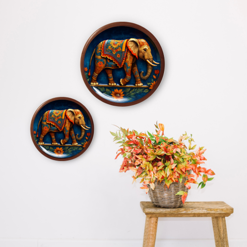 Royal Lotus Elephant Wooden Wall Plate - Image 4