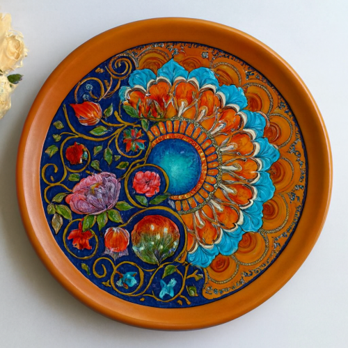 Twilight Bloom Mandala Wooden Decorative Wall Plate 10 inch - Image 1