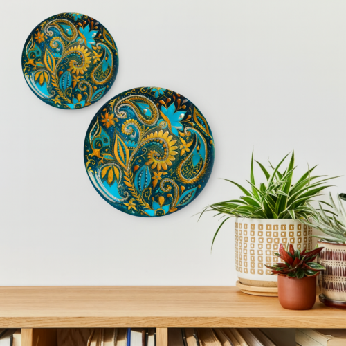 Royal Turquoise Paisley Ceramic Wall Plate - Image 2