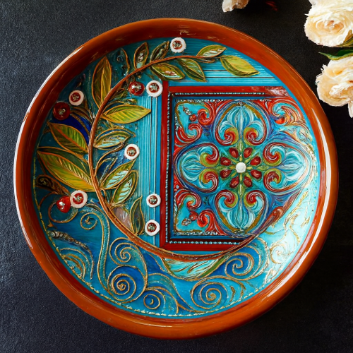 Jaipur Blue Pottery Wooden Decorative Wall Plate 10 inch - Image 1