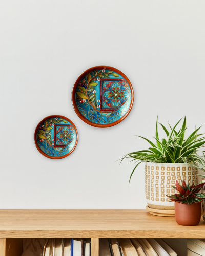 Jaipur Blue Pottery Wooden Decorative Wall Plate 10 inch - Image 2