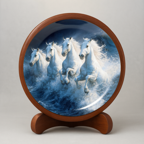 Celestial White Horses Wooden Wall Plate