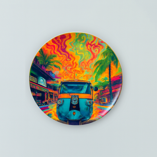 Vibrant Auto Rickshaw Ceramic Wall Plate