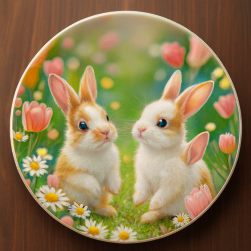 Spring Bunnies Meadow Ceramic Wall Plate
