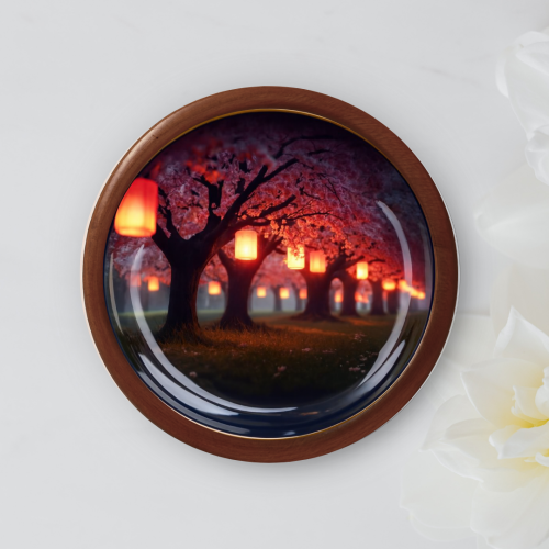 Lantern Lit Cherry Blossom Wooden Wall Plate