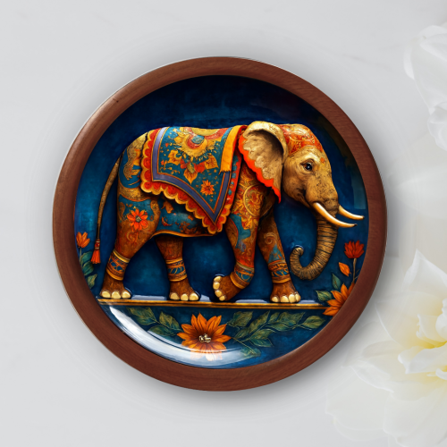 Royal Lotus Elephant Wooden Wall Plate - Image 1